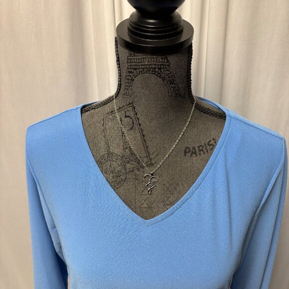 Linea By Louis Dell'Olio Tunic Womens Size Medium Blue V-Neck Peplum Stretch Top - Picture 2 of 9